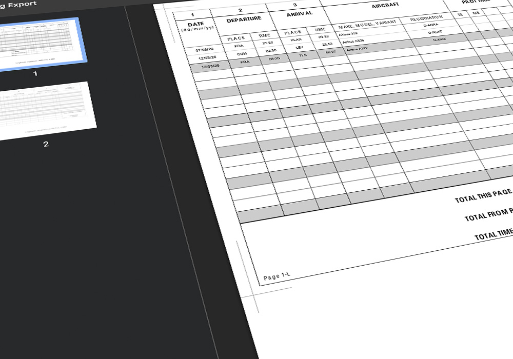 PDF-Export der Flugbuchseiten